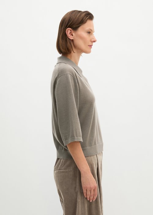 Loose knit polo shirt — Stone Taupe