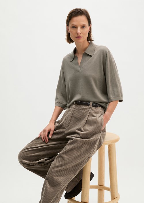 Loose knit polo shirt — Stone Taupe