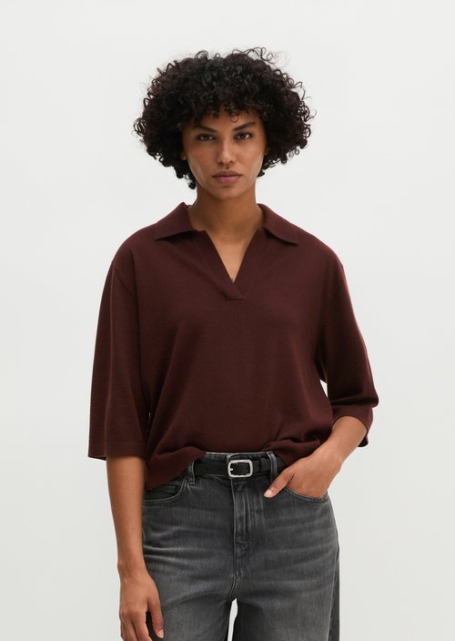 Loose knit polo shirt — Black Cherry