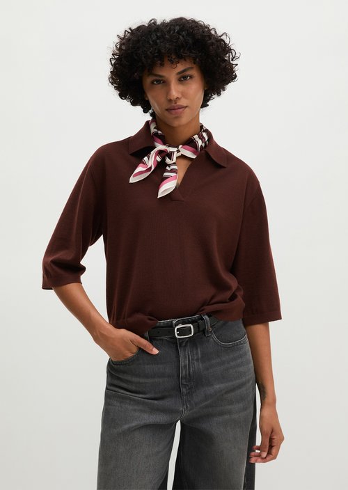Loose knit polo shirt — Black Cherry