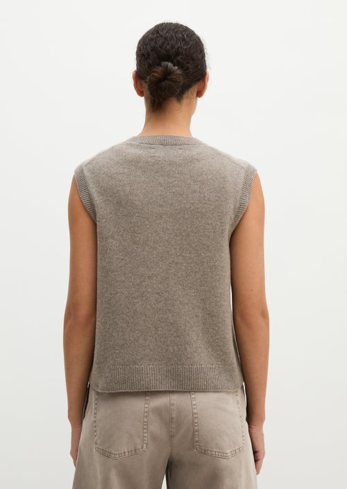 Regular sleeveless cardigan — Stone Taupe Melange