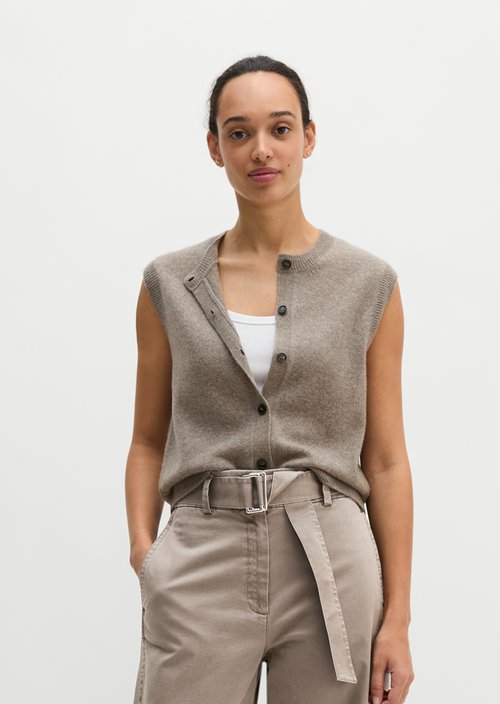 Regular sleeveless cardigan — Stone Taupe Melange