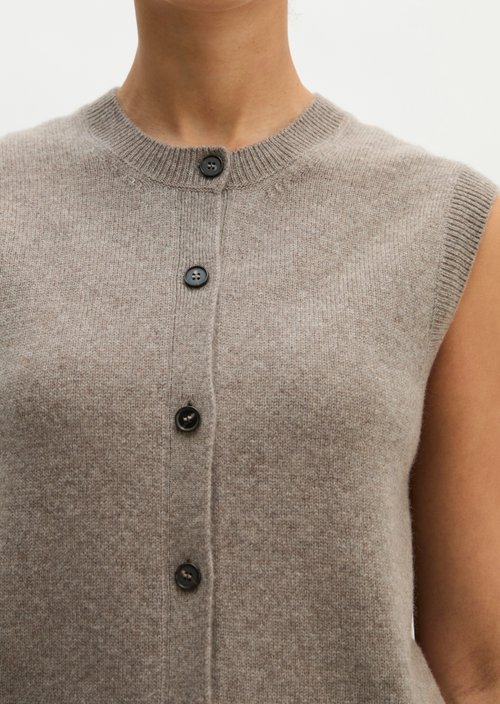 Regular sleeveless cardigan — Stone Taupe Melange