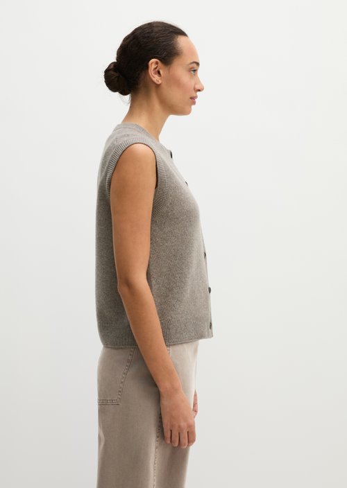 Regular sleeveless cardigan — Stone Taupe Melange