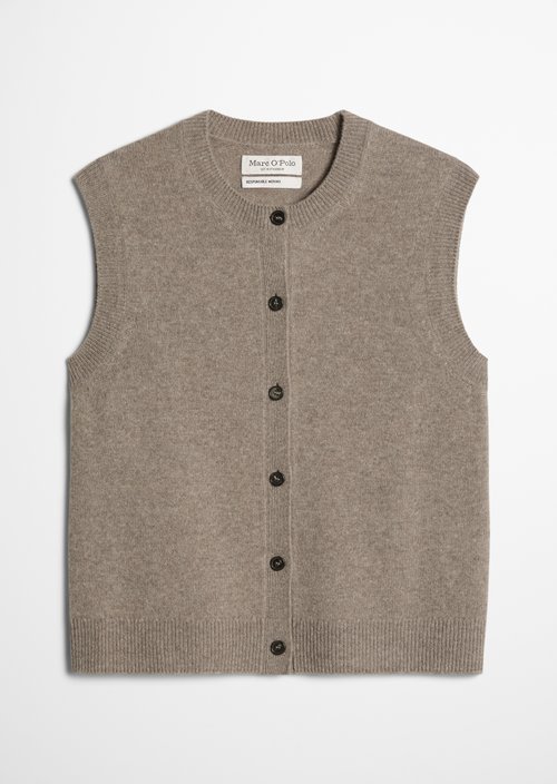 Regular sleeveless cardigan — Stone Taupe Melange