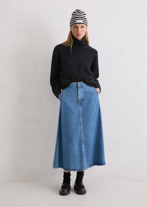 Calf-length denim skirt A-shape — Bright Blue