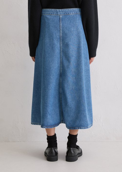 Calf-length denim skirt A-shape — Bright Blue