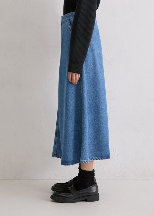 Calf-length denim skirt A-shape — Bright Blue