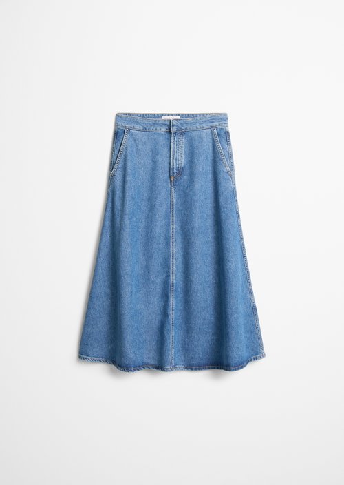 Calf-length denim skirt A-shape — Bright Blue