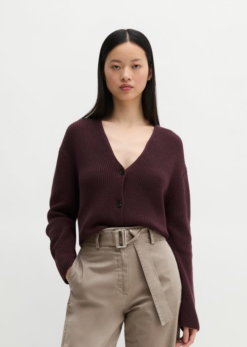 V-neck cardigan relaxed — Black Cherry