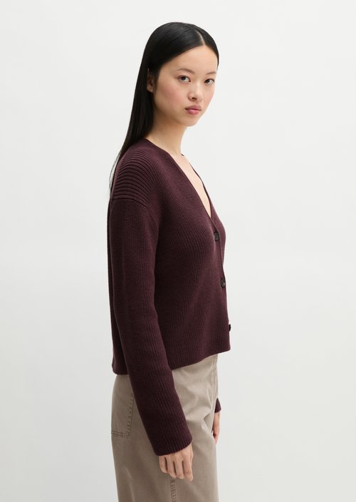 V-neck cardigan relaxed — Black Cherry