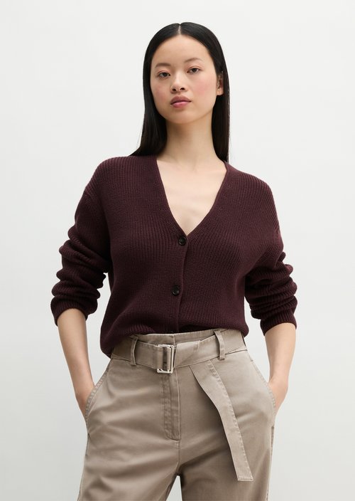 V-neck cardigan relaxed — Black Cherry