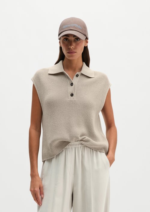 Relaxed knit polo shirt — Natural