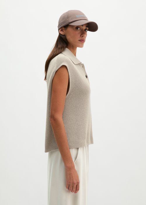 Relaxed knit polo shirt — Natural