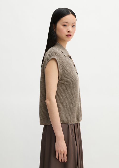 Relaxed knit polo shirt — Stone Taupe Melange
