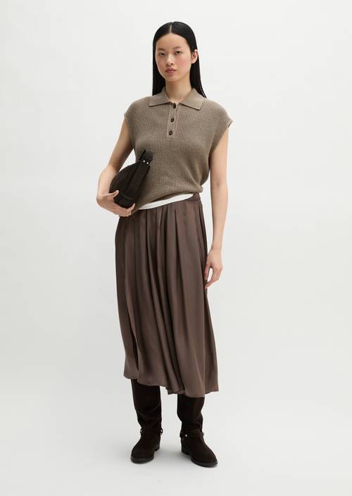 Relaxed knit polo shirt Stone Taupe Melange in front view