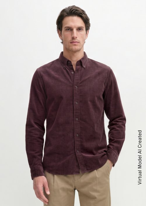 Corduroy Shirt, Regular Fit — Deep Mullberry