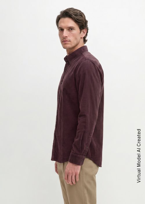 Corduroy Shirt, Regular Fit — Deep Mullberry