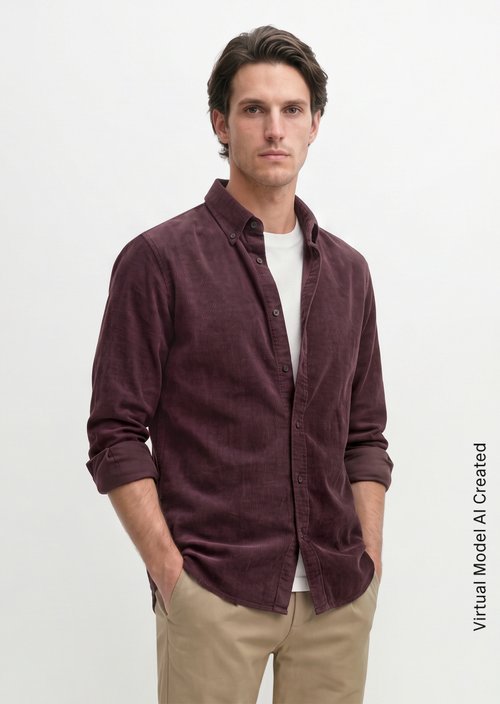 Corduroy Shirt, Regular Fit — Deep Mullberry