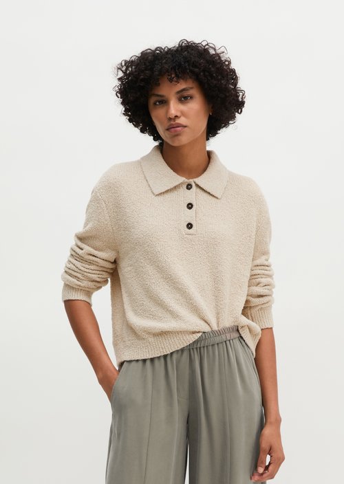 Relaxed knit polo shirt — Natural