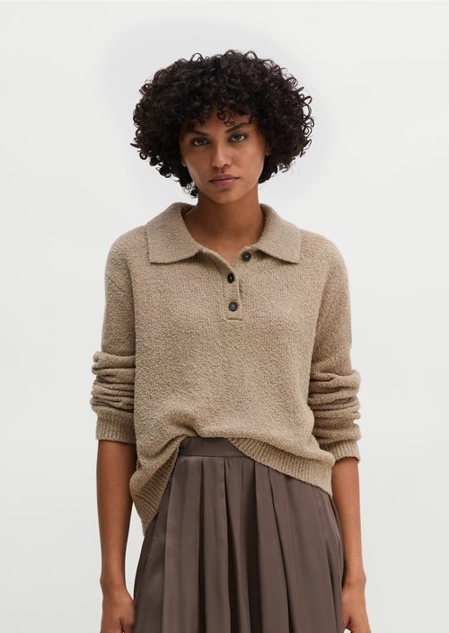 Relaxed knit polo shirt — Stone Taupe Melange