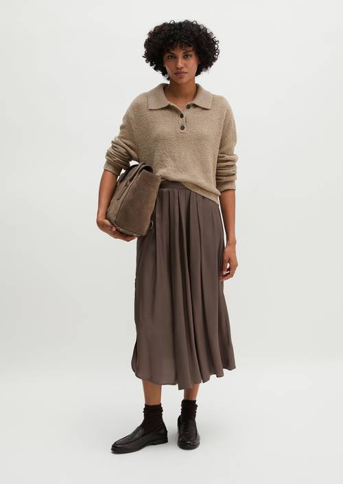 Strick-Poloshirt relaxed Stone Taupe Melange in Frontalansicht