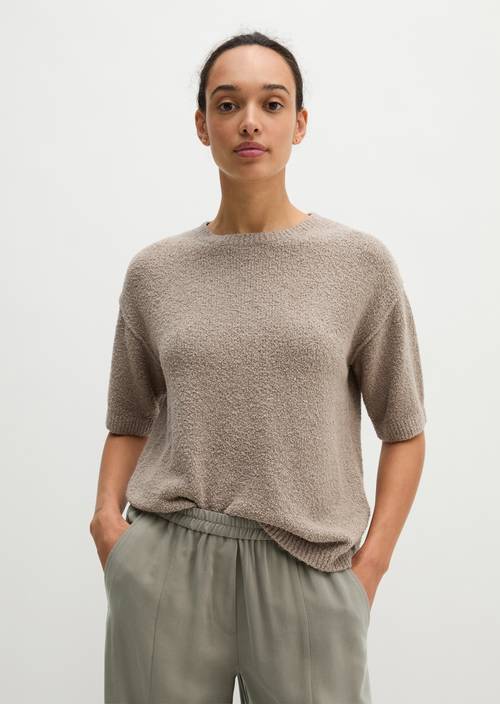 Pull à manches courtes loose Stone Taupe Melange en vue de face