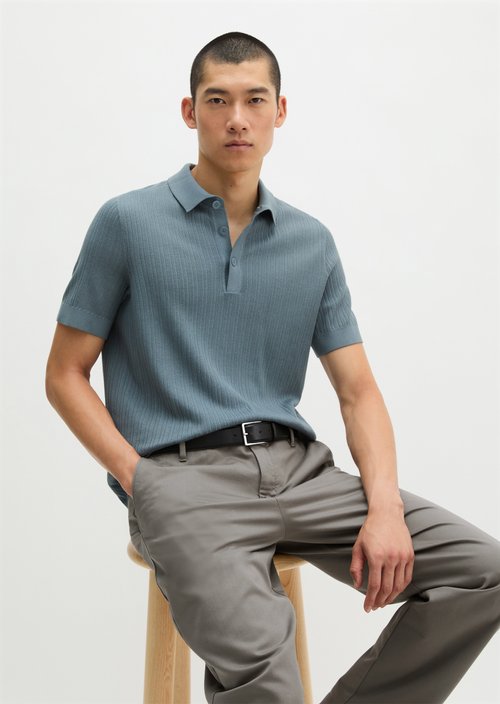 Regular-fit knit polo shirt — Black Pepper