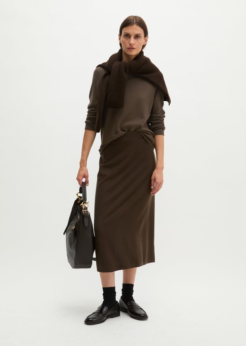 Slim-Fit Fine-Knit Skirt — Burnt Coffee