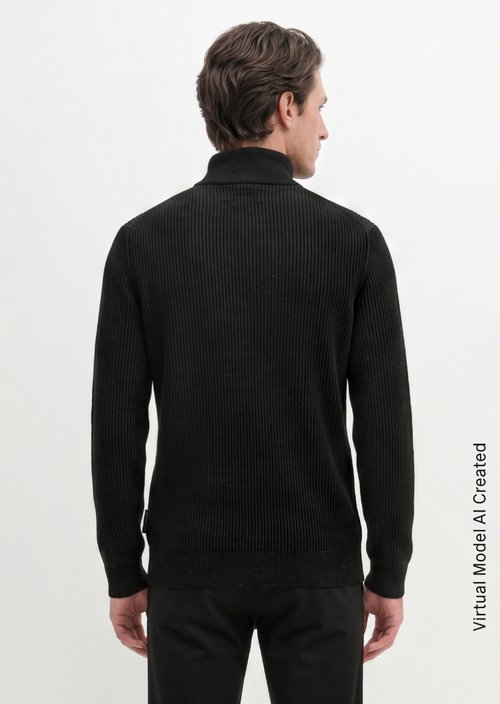 Regular-Fit Knitted Turtleneck — Black (alternate view)