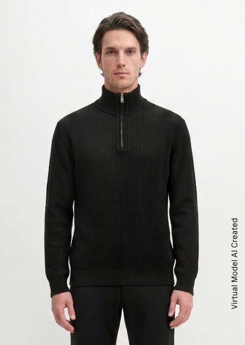 Regular-Fit Knitted Turtleneck — Black