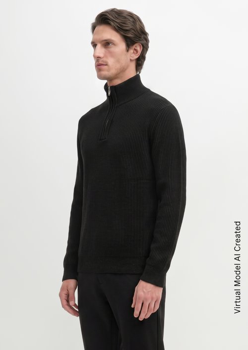 Regular-Fit Knitted Turtleneck — Black