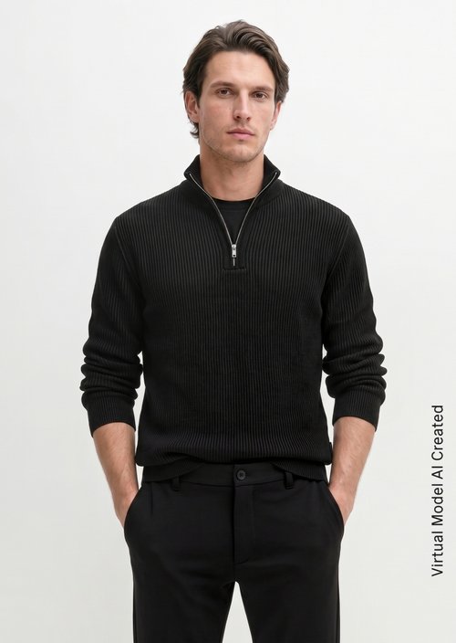 Regular-Fit Knitted Turtleneck — Black