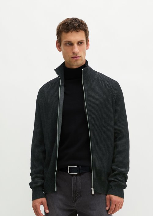 Regular-Fit Stand-Up Collar Cardigan — Black