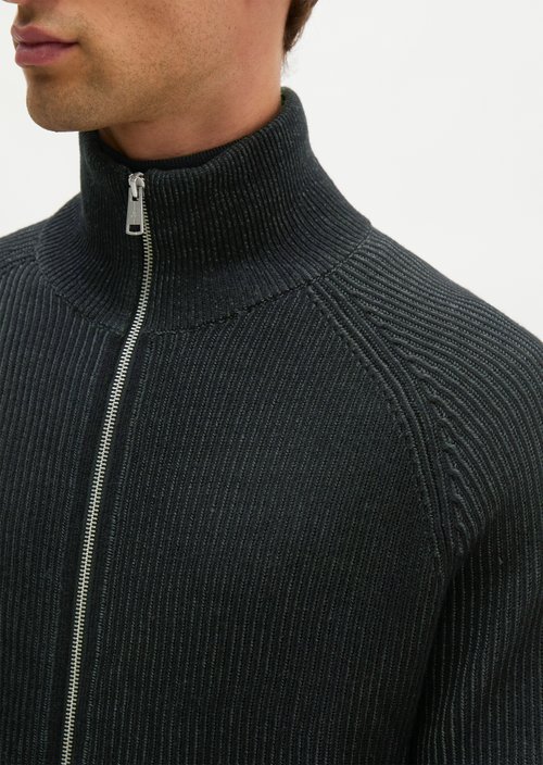 Regular-Fit Stand-Up Collar Cardigan — Black