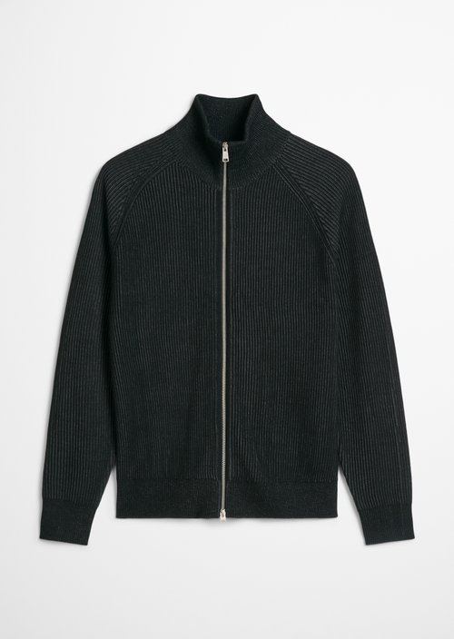 Regular-Fit Stand-Up Collar Cardigan — Black