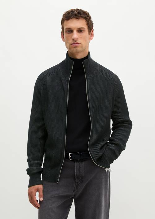 Regular-Fit Stand-Up Collar Cardigan Black in front view