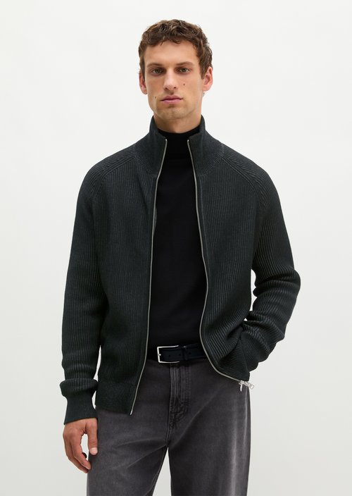 Regular-Fit Stand-Up Collar Cardigan — Black