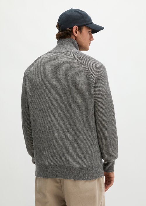 Regular-Fit Stand-Up Collar Cardigan — Medium Grey