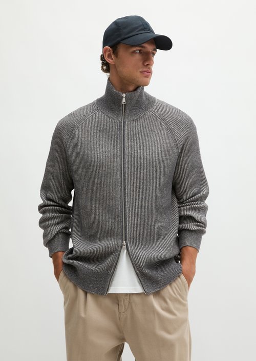Regular-Fit Stand-Up Collar Cardigan — Medium Grey