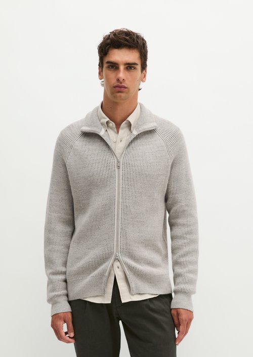 Regular-Fit Stand-Up Collar Cardigan — Light Beige