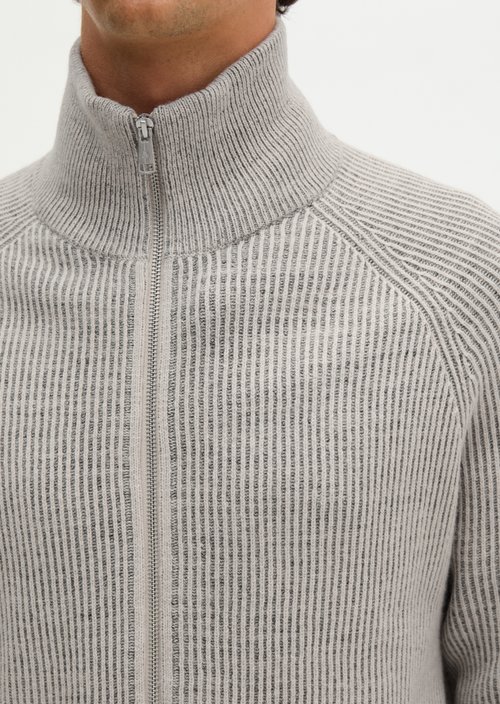 Regular-Fit Stand-Up Collar Cardigan — Light Beige