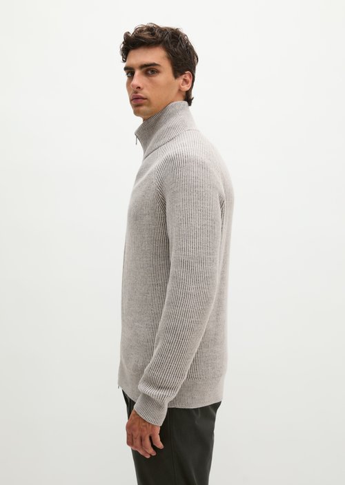 Regular-Fit Stand-Up Collar Cardigan — Light Beige