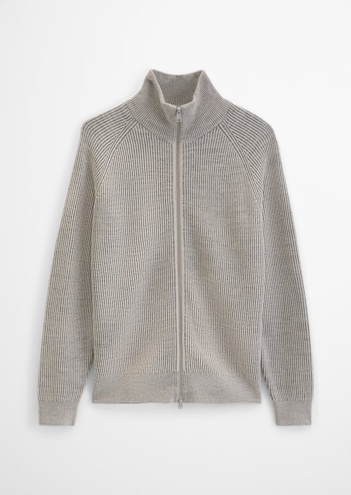 Regular-Fit Stand-Up Collar Cardigan — Light Beige
