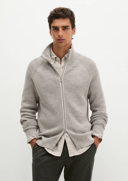 Regular-Fit Stand-Up Collar Cardigan Light Beige in front view