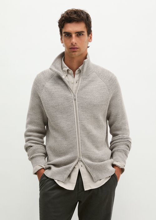 Regular-Fit Stand-Up Collar Cardigan — Light Beige