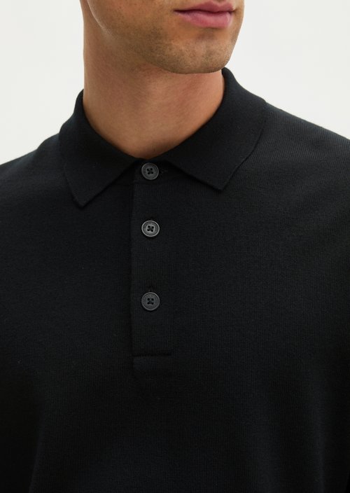 Regular-Fit Knit Polo Shirt — Black