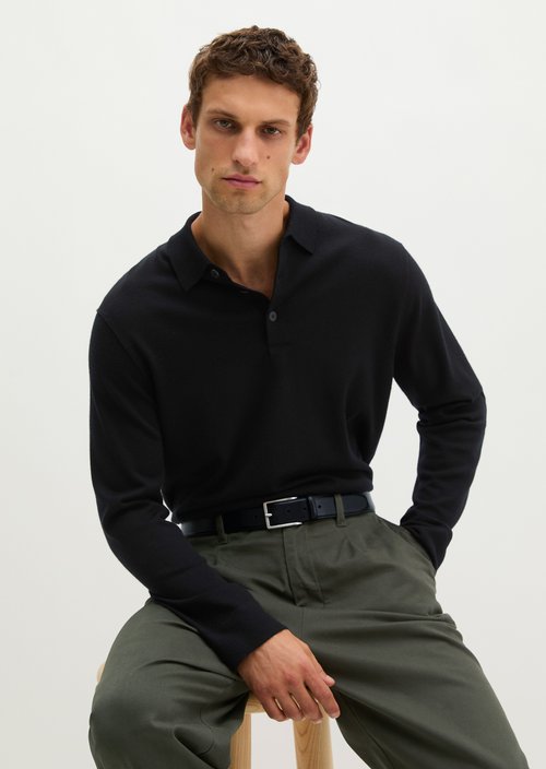 Regular-Fit Knit Polo Shirt — Black