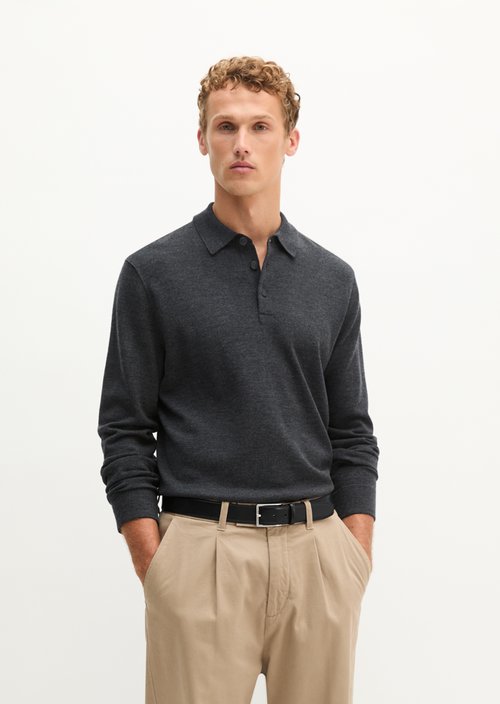 Regular-Fit Knit Polo Shirt — Dark Grey Melange