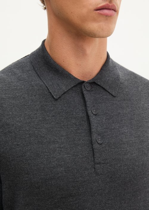 Regular-Fit Knit Polo Shirt — Dark Grey Melange